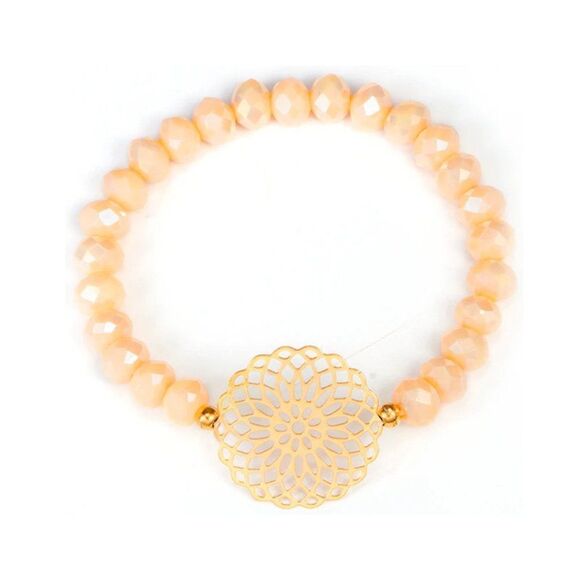 Sweet Peach Gold Stacked Beaded Bracelets - Picture 4 of 7